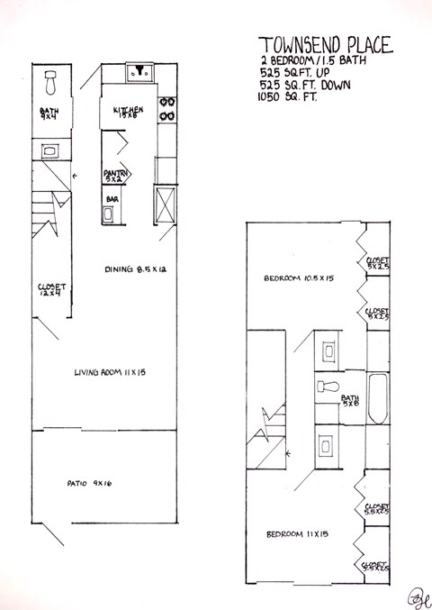 A floor plan for a townsend place with a living room, dining room, kitchen, and bathroom.